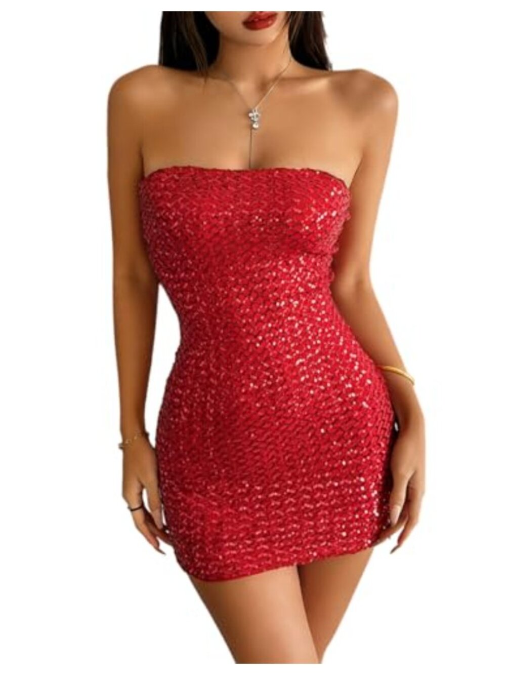 Sparkly Sequin Mini Dress Strapless Bodycon Party Club Sexy Sleeveless Tube